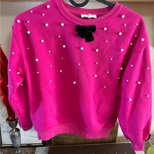 Pink Sweatshirt with Pearl Embellishments